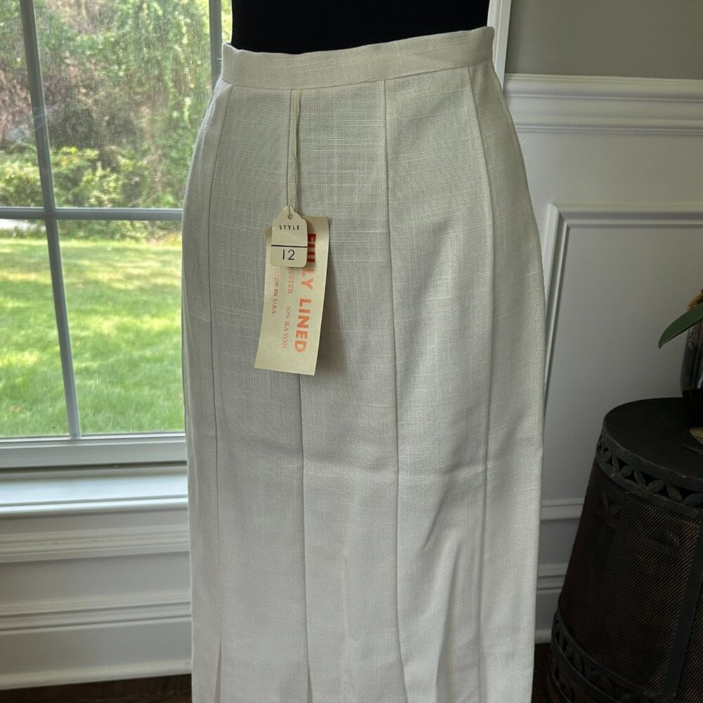 Vintage White Linen Front Kick Pleats Lined Skirt ~ Women's Size 12
